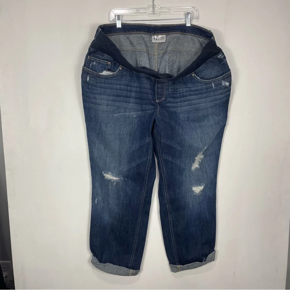 Duo Maternity low waist Women's Blue Maternity Distressed Jeans L2 - Picture 2 of 7